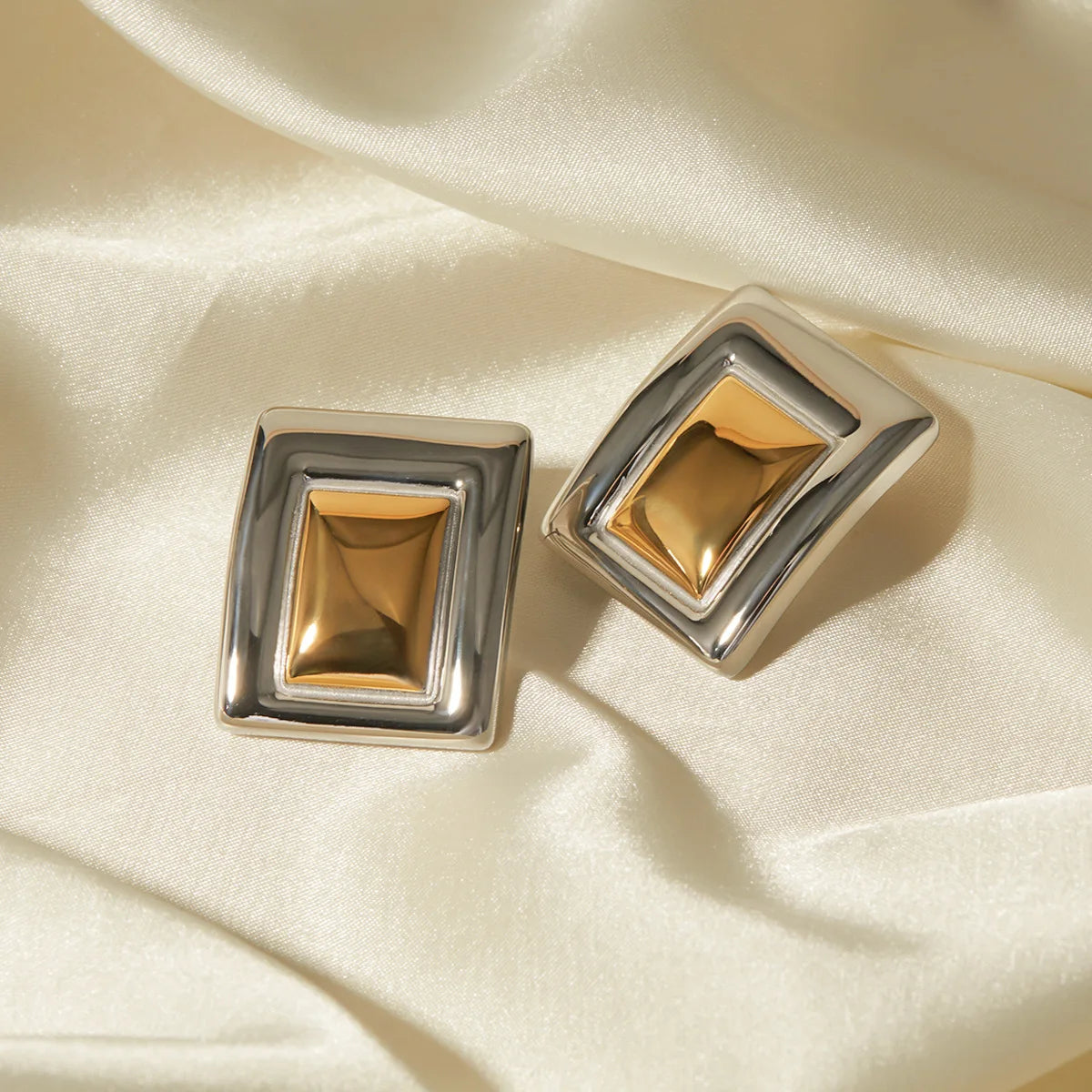 Vintage Style Geometric Rectangle Gold Silver Stainless Steel Earring