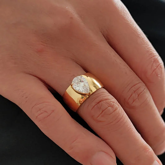 Waterdrop Zircon Stone Rings stainless steel
