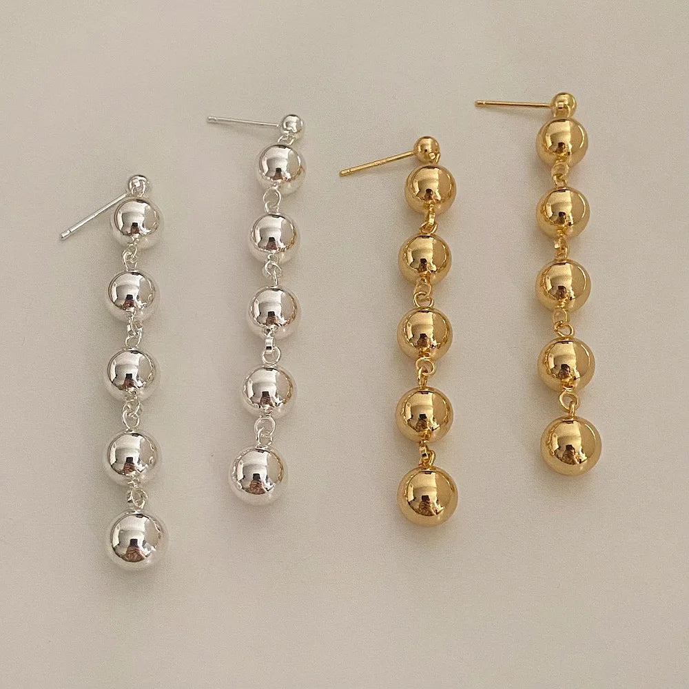 Gold Plated Round Ball Bead Tassels Earrings