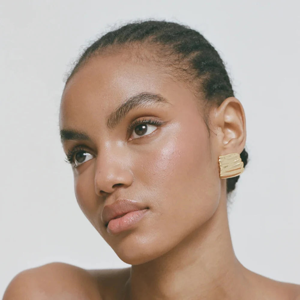 18K Gold Plated  Trapeze Fold Textured Earrings