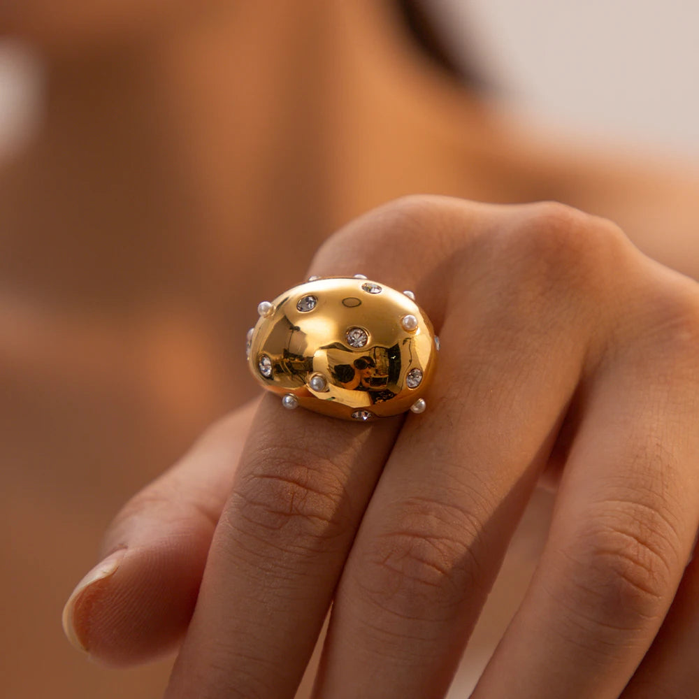 18K Gold Plated Chunky Studded Ring