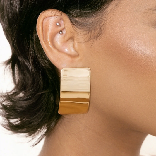 18K Gold Plated Rectangular Stud Earrings