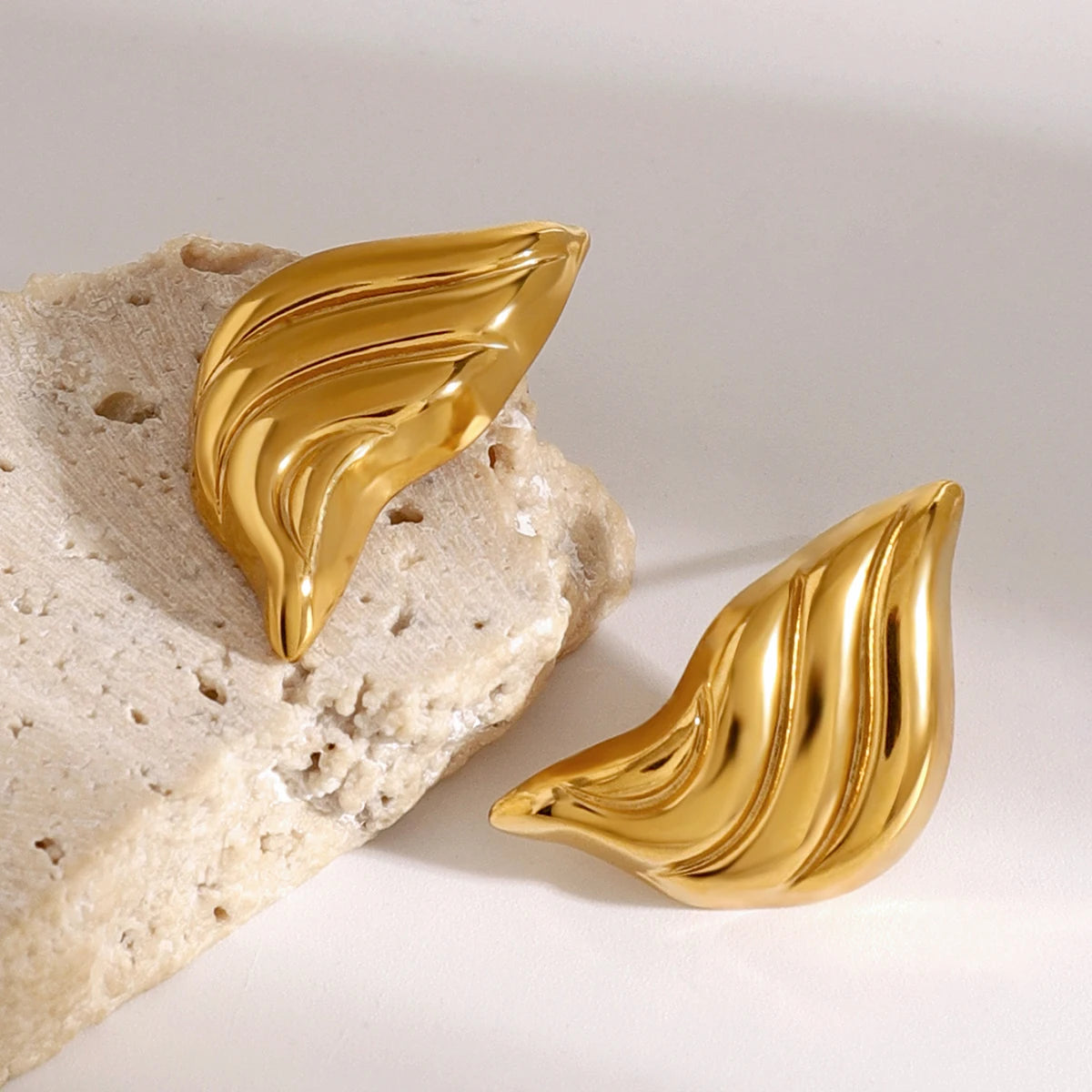 18K Gold Plated Stainless Steel Wave Statement Stud Earrings