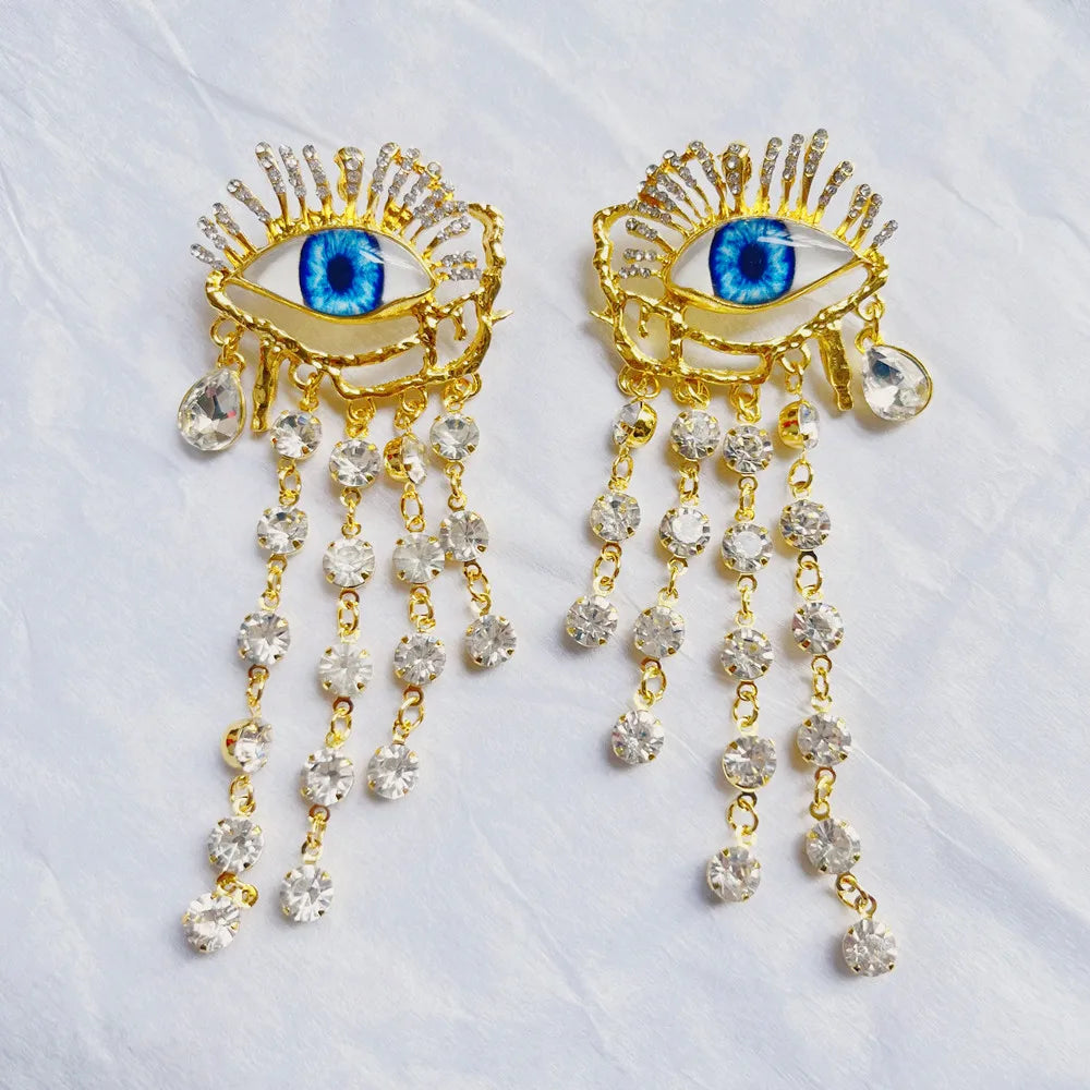 Golden Eyes Chain Crystal Dangle Earrings Schiaparelli