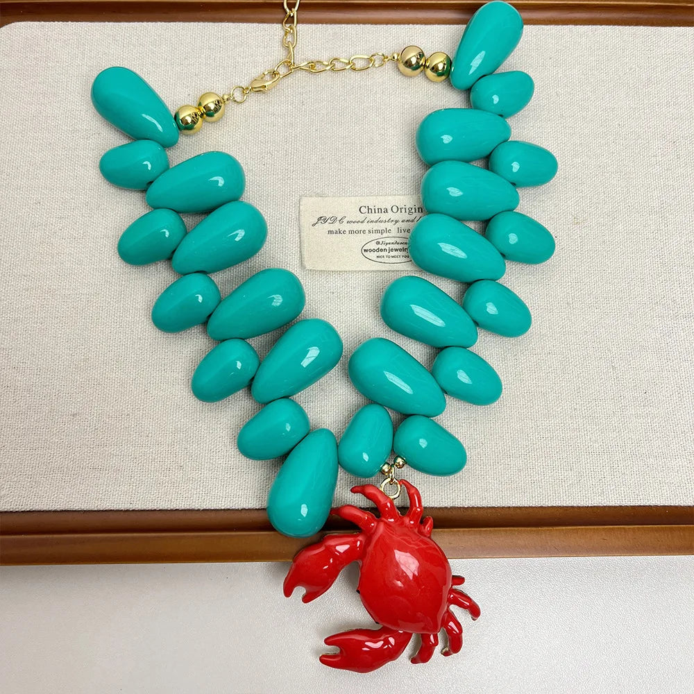 Chunky Beaded Crab Pendant Necklace