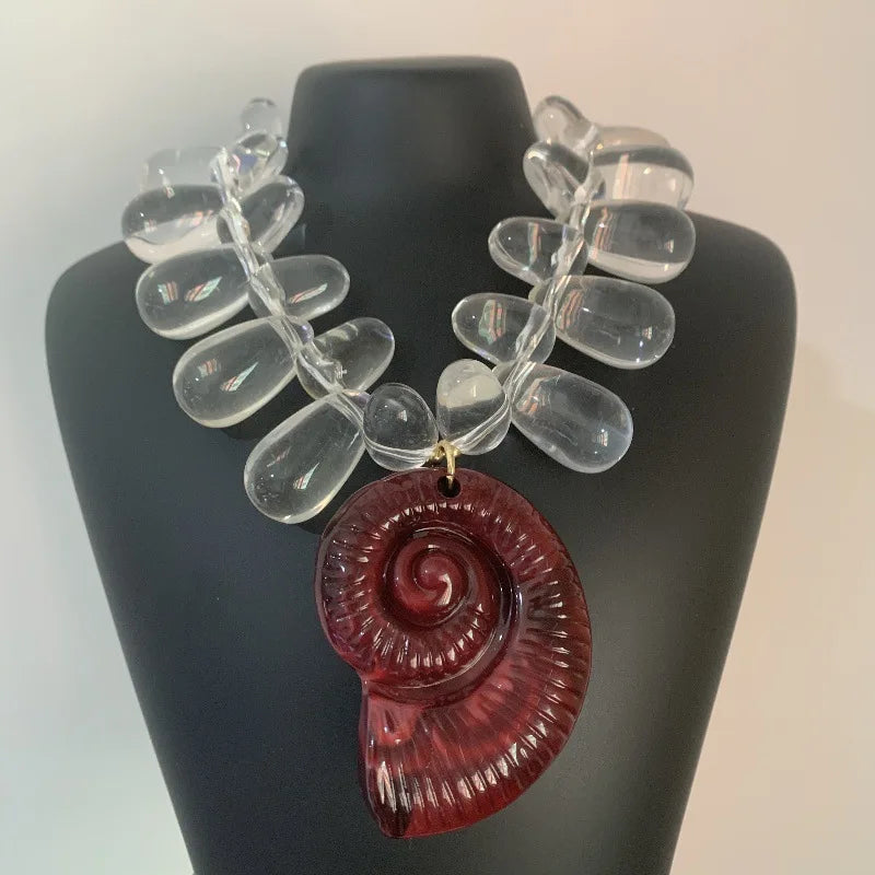 Chunky Water Drop Resin Bead Conch Pendant Necklace