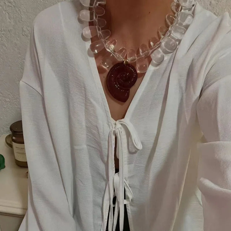 Chunky Water Drop Resin Bead Conch Pendant Necklace