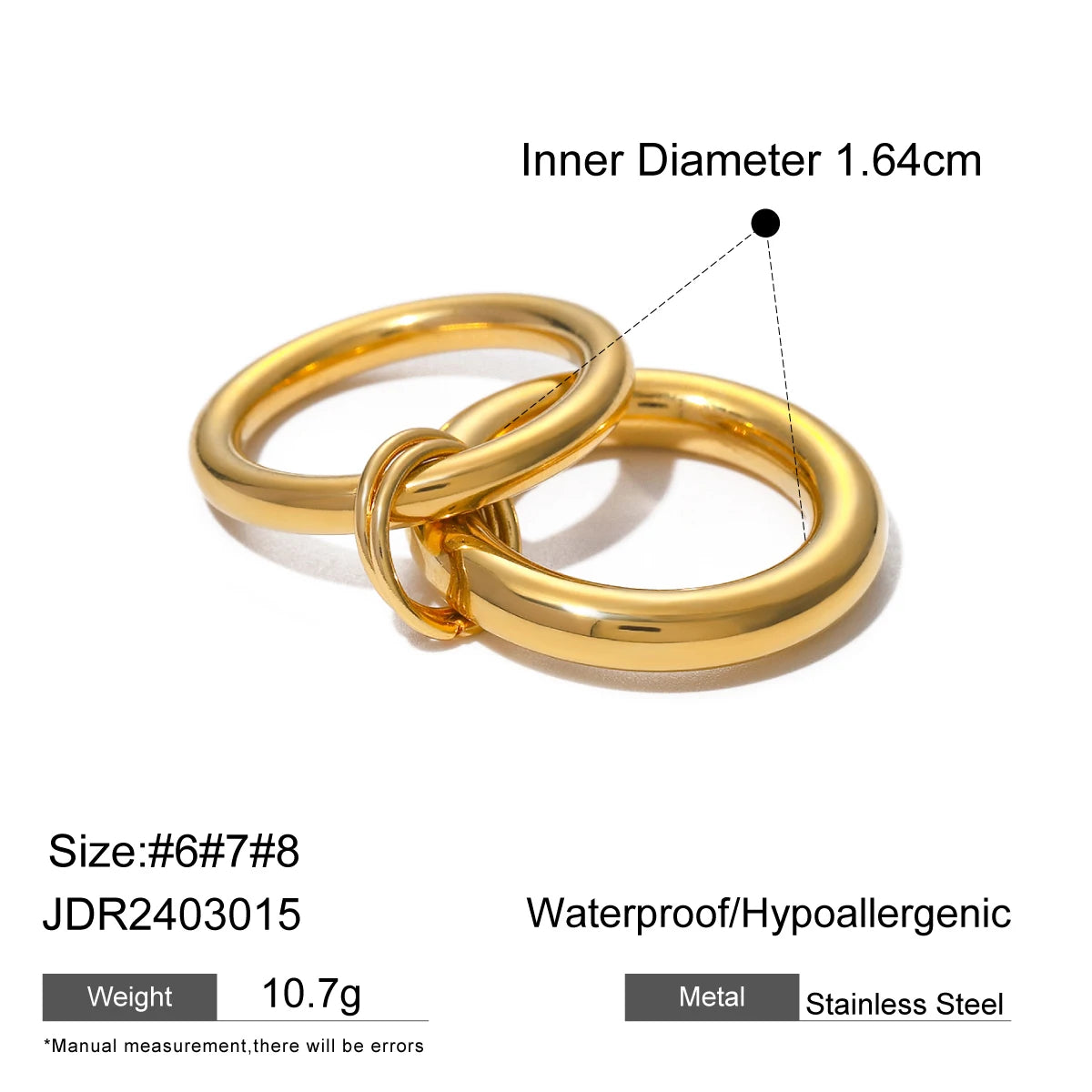 Gold Plated Statement Interlocking Ring Stackable