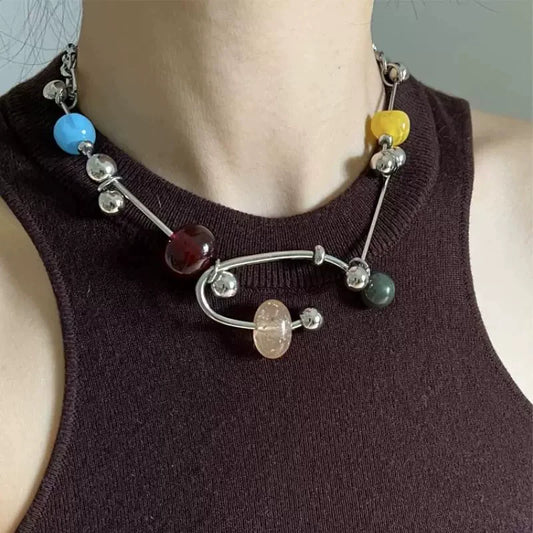 Colored Beads Kinetic Form Handcrafted Necklace