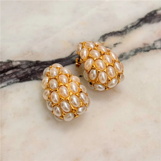 Gold plated Chunky Water Drop Pearl Studded Earrings