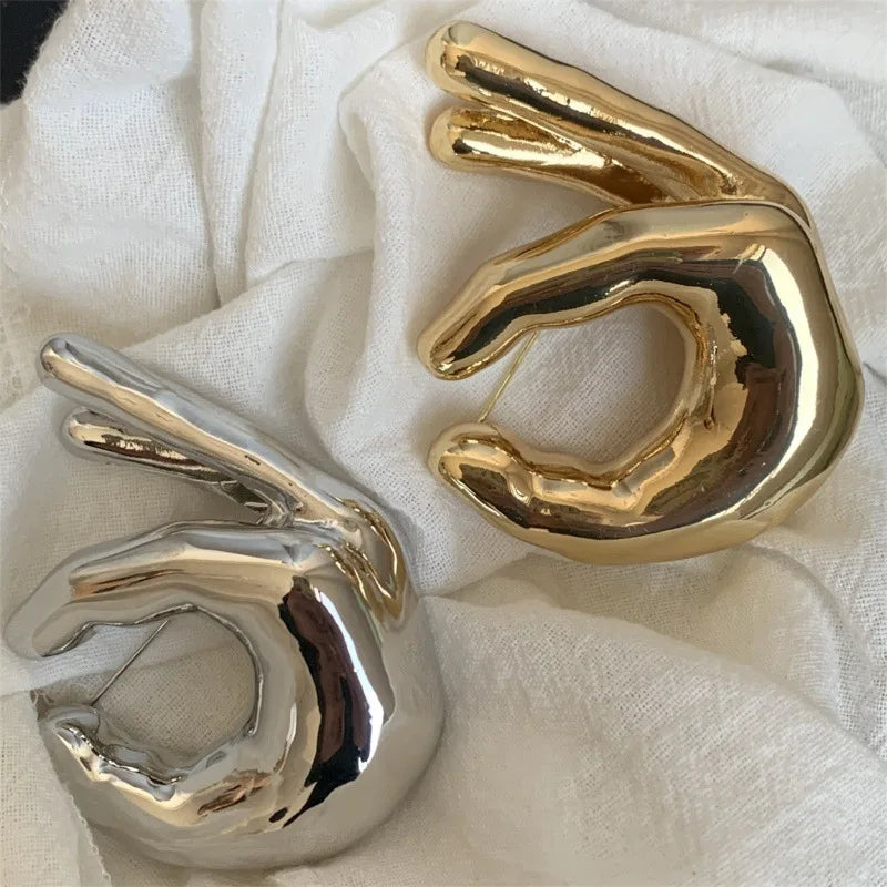 Coperni Style Smooth Metal “OK” Gesture Hand-shaped Brooch Pin