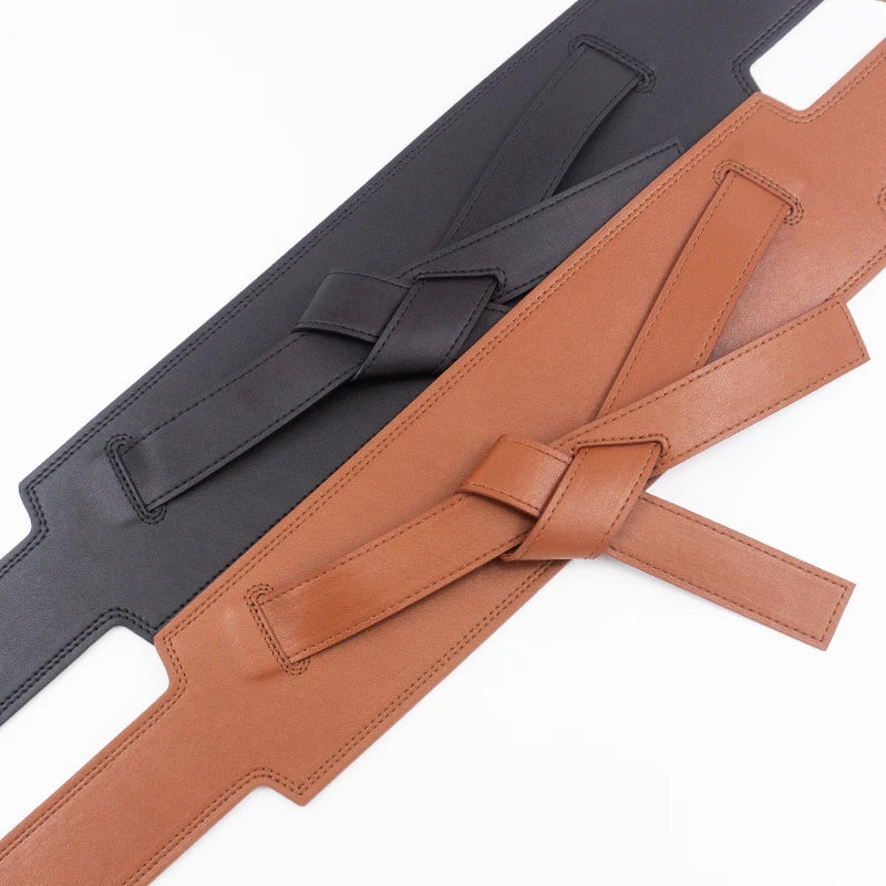 Bow Soft cowhide waist leather wide belt