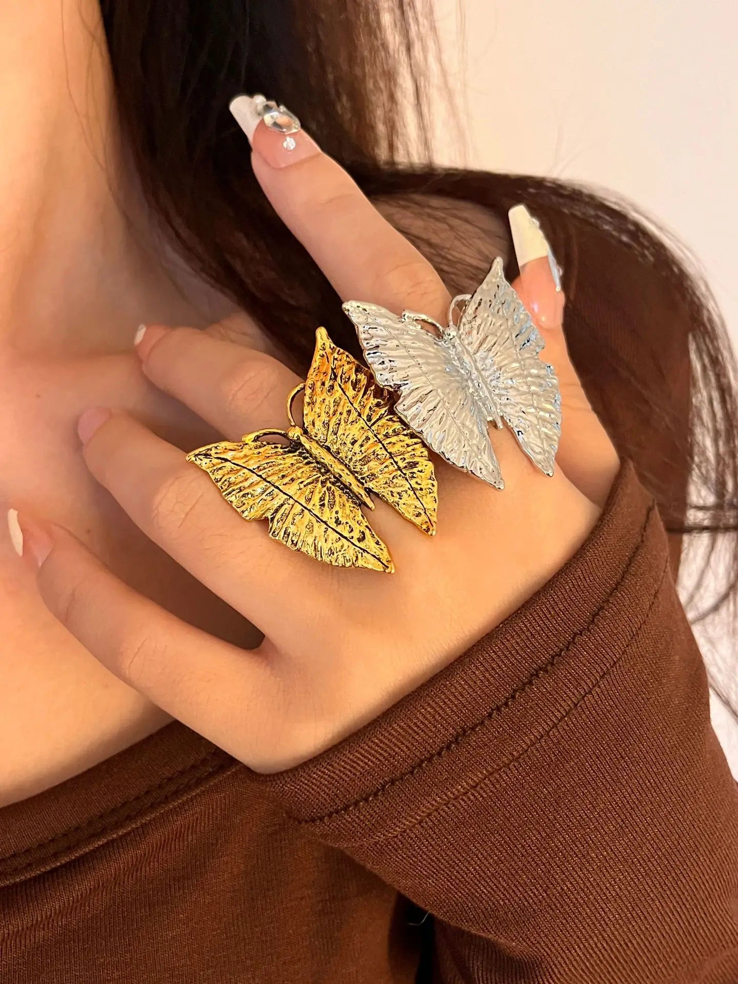 Vintage Style Stainless Steel Gold Plated Butterfly-shaped Large Rings