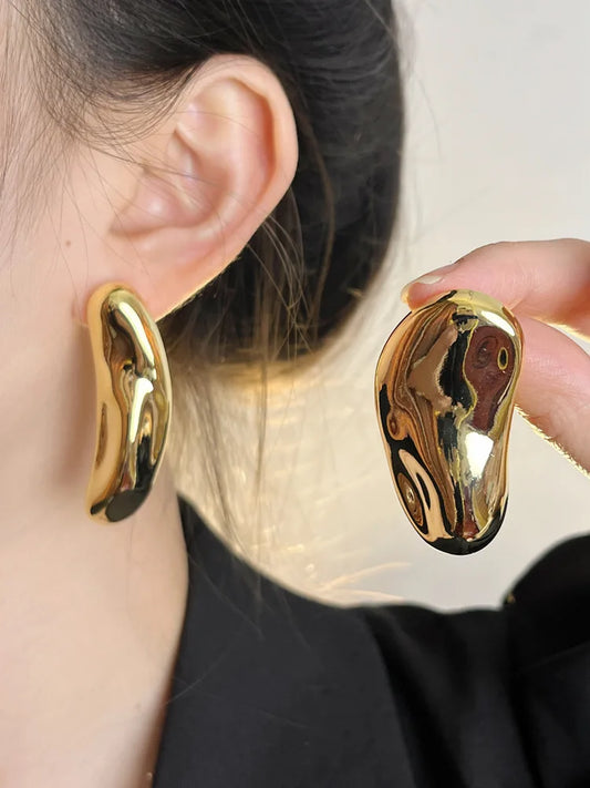 Minimalist Irregular Metal Glossy Big Stud Earrings