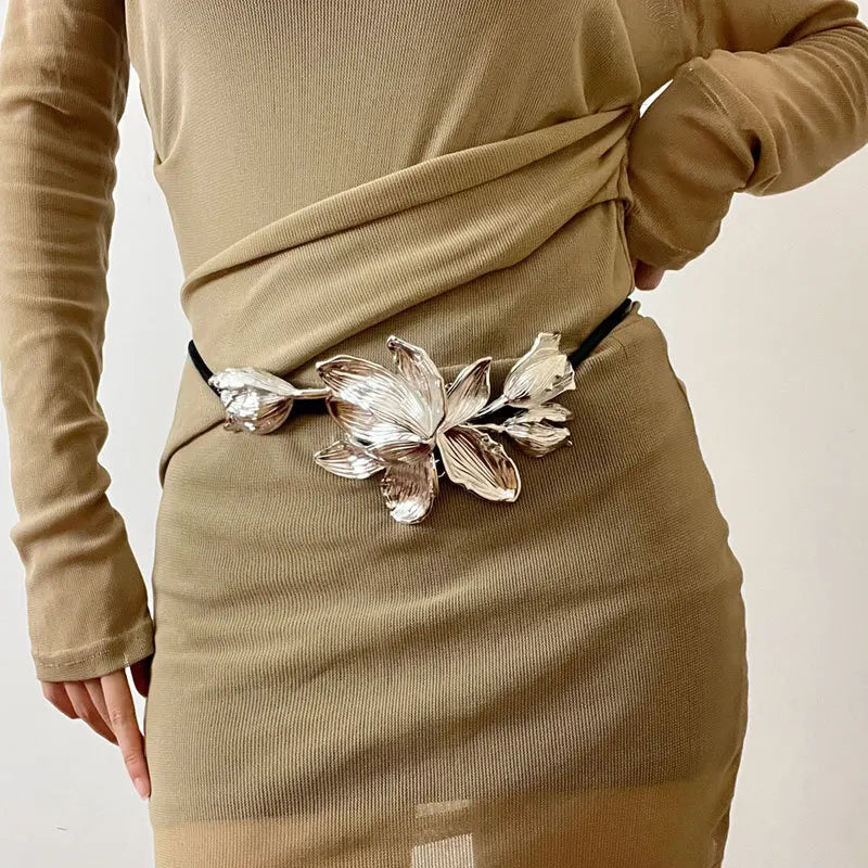 Metal Flower Cord Belt