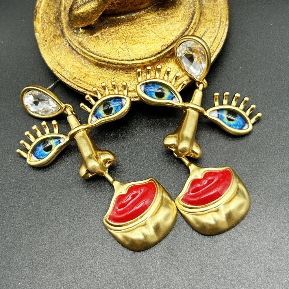 Surrealist Lips Nose Evil Eyes Stud Earring Retro Schiaparelli Style