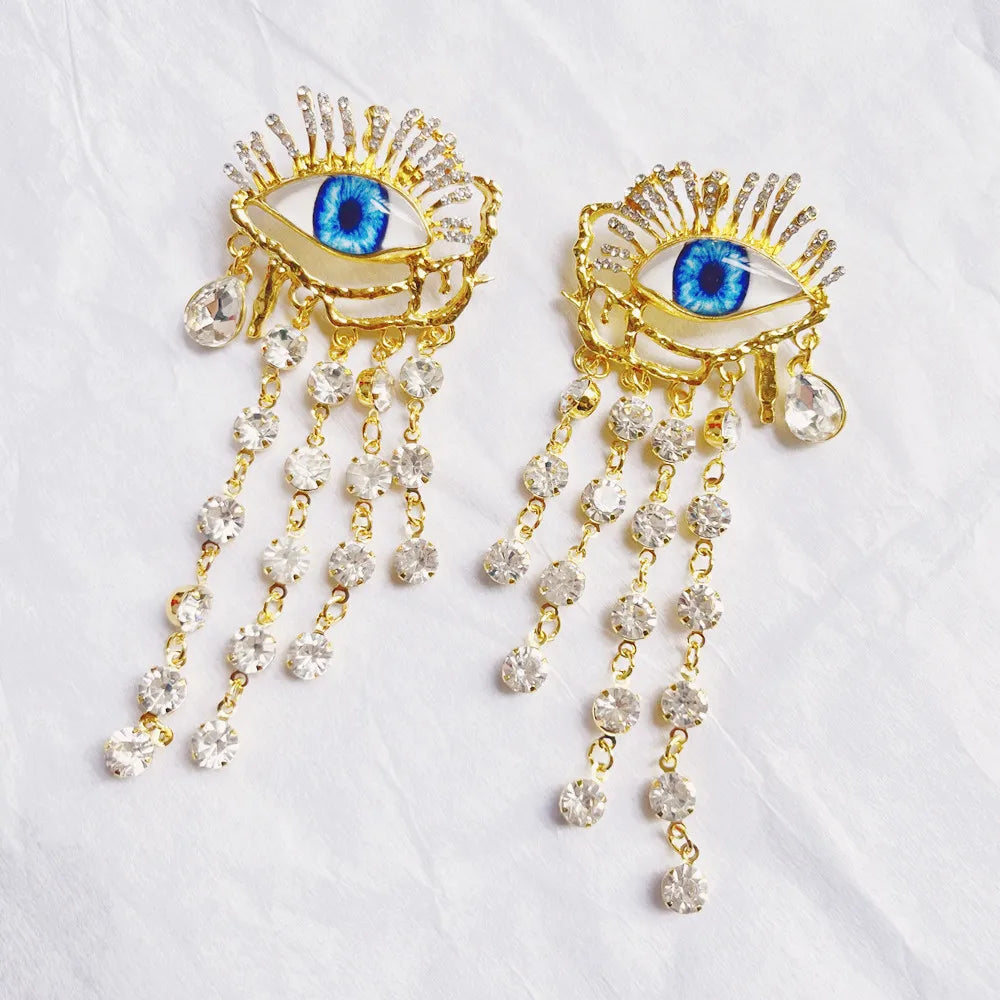 Golden Eyes Chain Crystal Dangle Earrings Schiaparelli