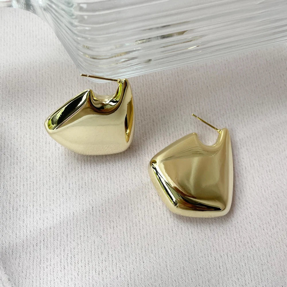 Bottega Style Gold Plated Stainless Steel Chunky Geometric Earrings