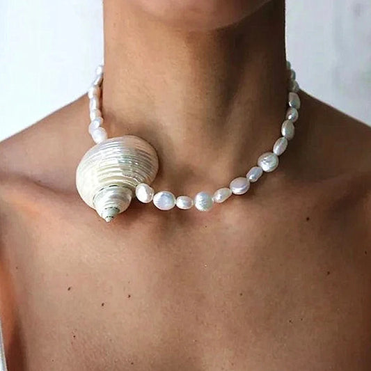 Freshwater Pearl Necklace With Shell Conch Pendant