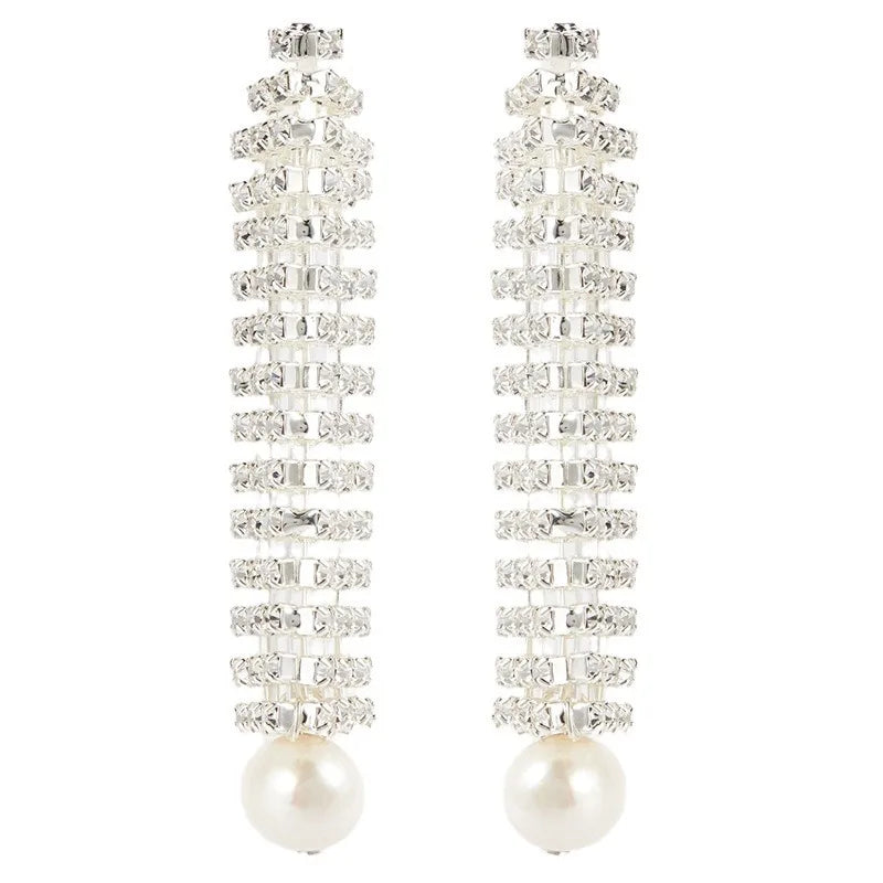 Long Crystal & Pearl Dangle Earrings