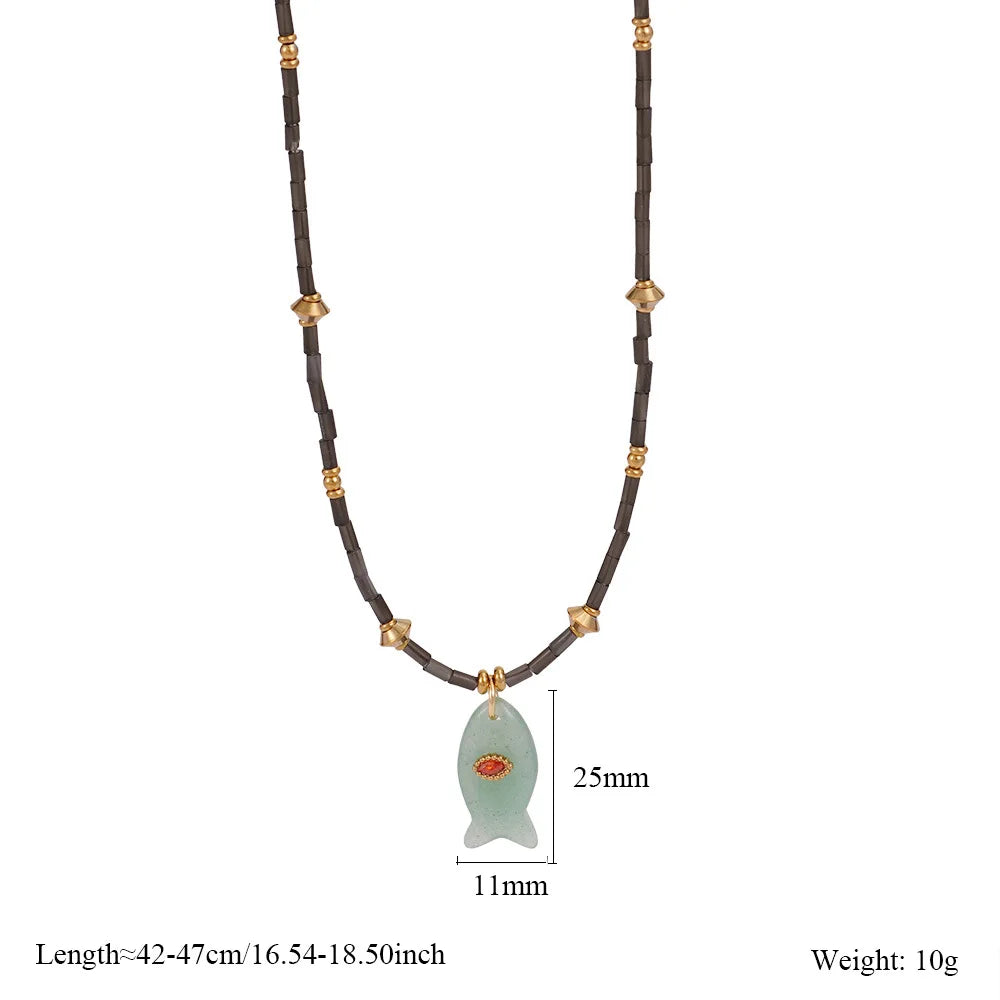 Natural Stone Beaded Fish Necklaces