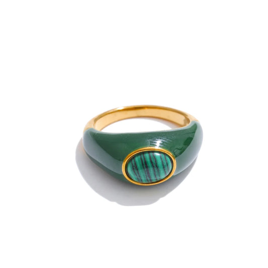 Enamel Natural Malachite Rings
