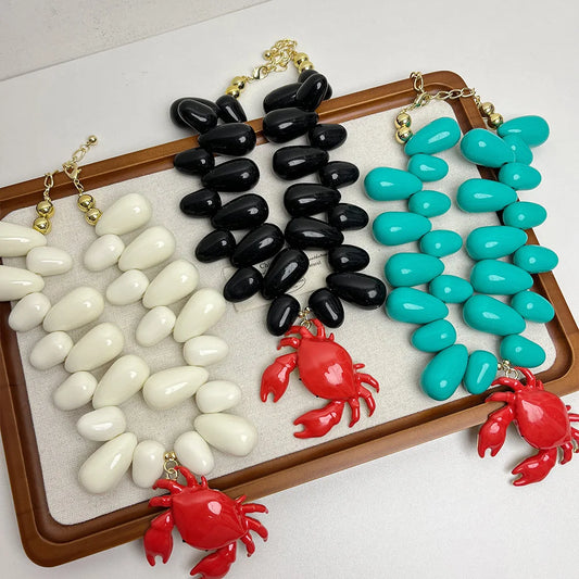 Chunky Beaded Crab Pendant Necklace