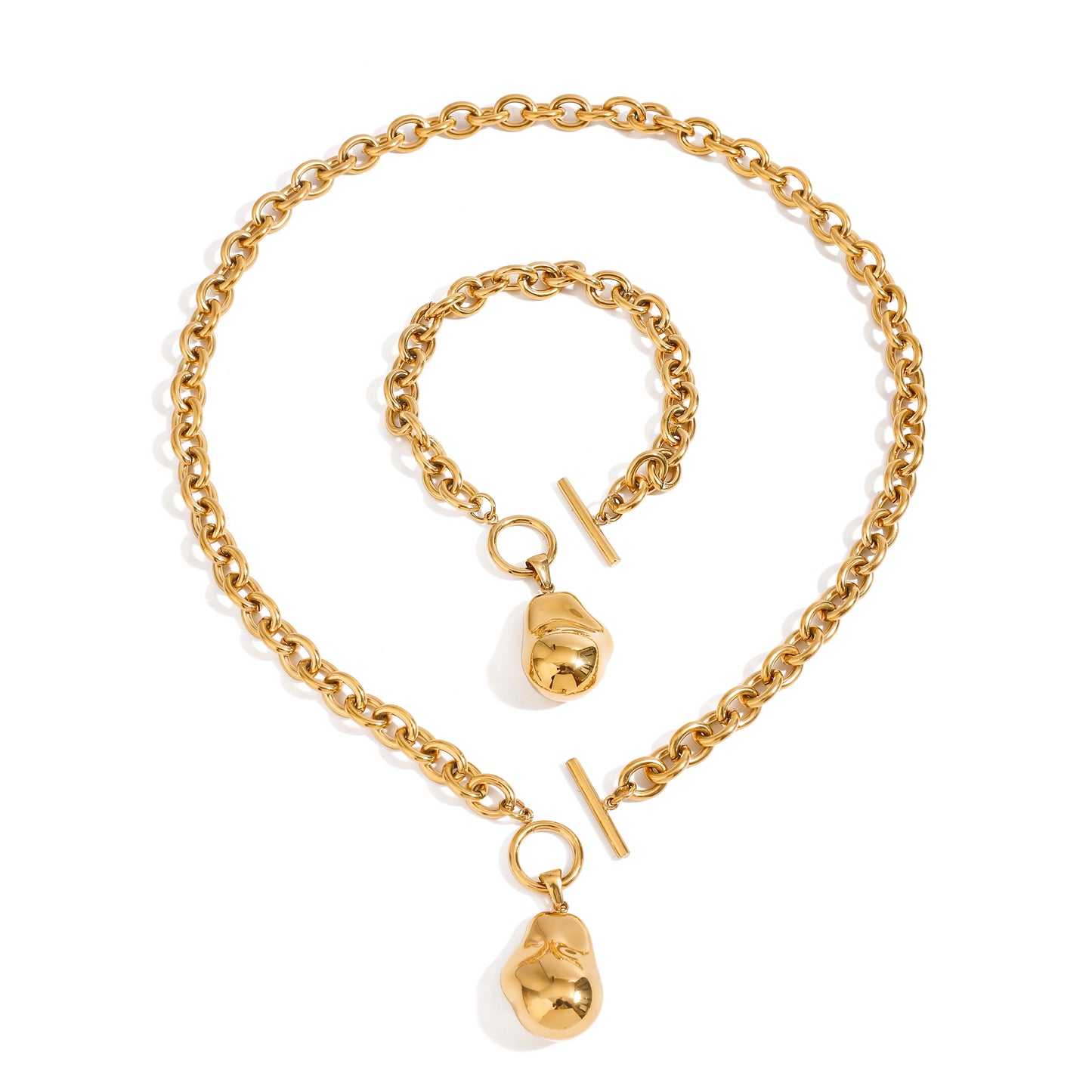 Statement Gold Plated Stainless Steel Irregular Pendant Necklace Bracelet