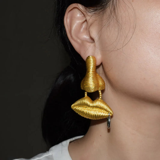 Schiaparelli Style Surrealist Nose Lip Shaped Dangle Earrings