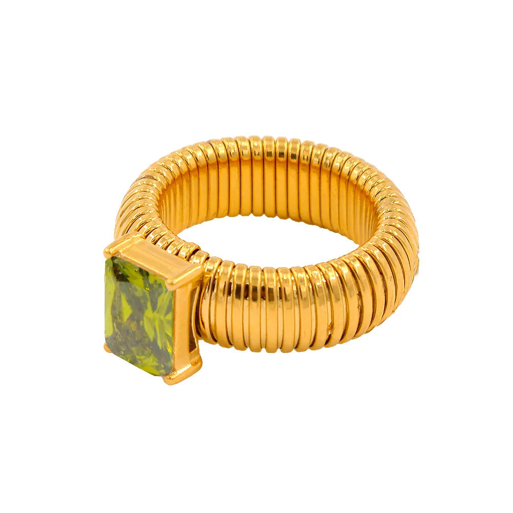 18K Gold Plated Green Crystal Twist Chunky Ring