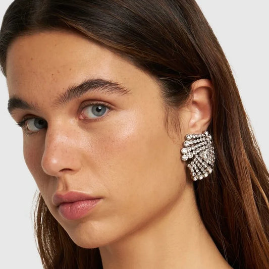 Geometric Crystal Clip Earrings