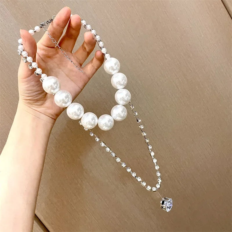 Double-layer Pearl Rhinestone Chain Choker Necklace