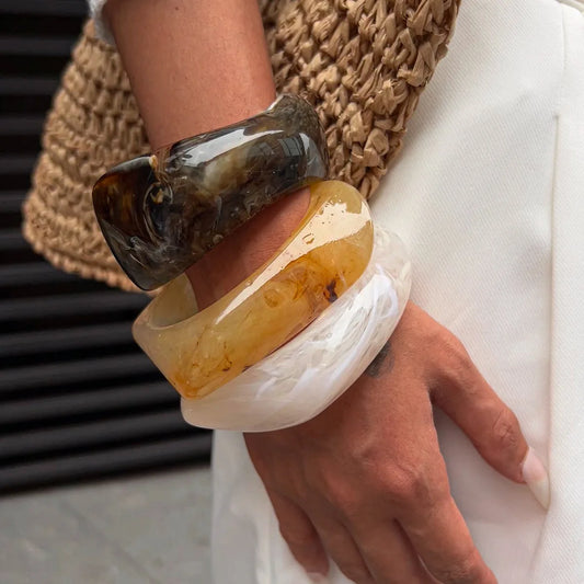 Chunky Geometric Thick Resin Acrylic Bangle Bracelet