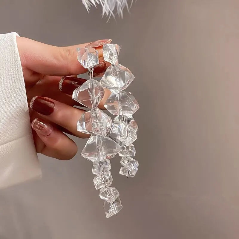 Long Tassels Transparent Acrylic Ice Drop Earrings