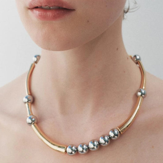Contrast Metal Bead Choker Necklace