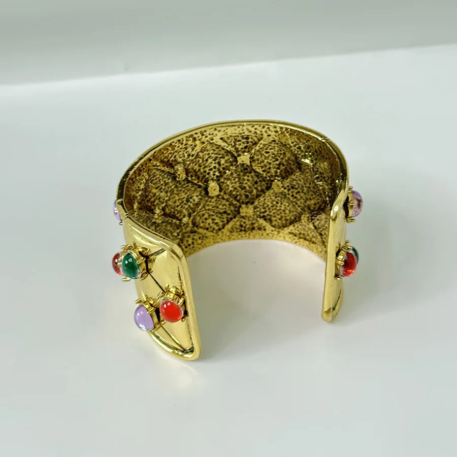 Vintage Style Gold Plated With Crystal Wide Cuff Bracelet