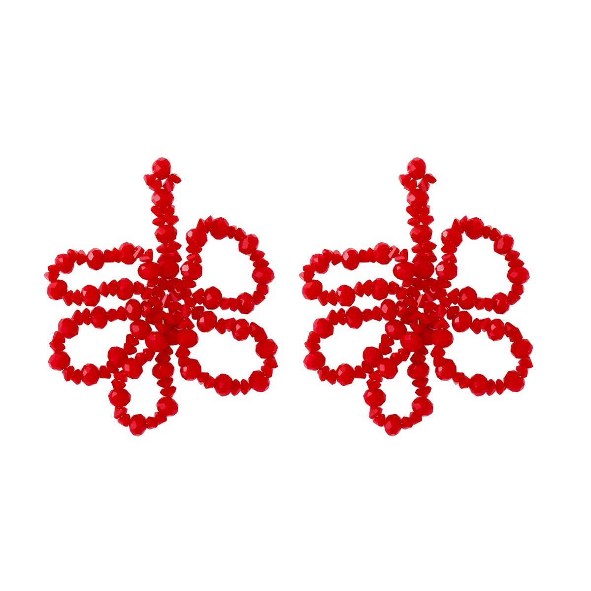 Handmade Beads Red Flower Drop Earrings