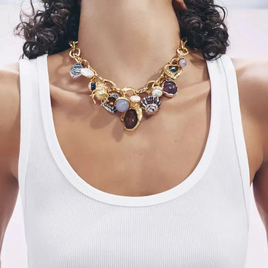 Sea Beads & Gemstones Charm Pendant Necklace