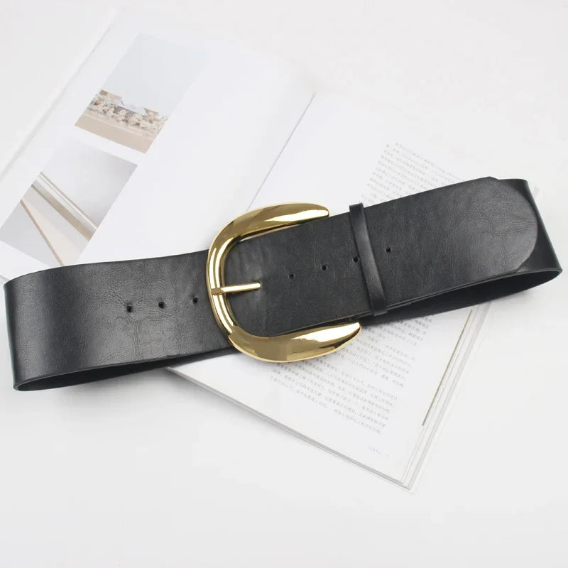 Wide Metal Buckle Waist Belt