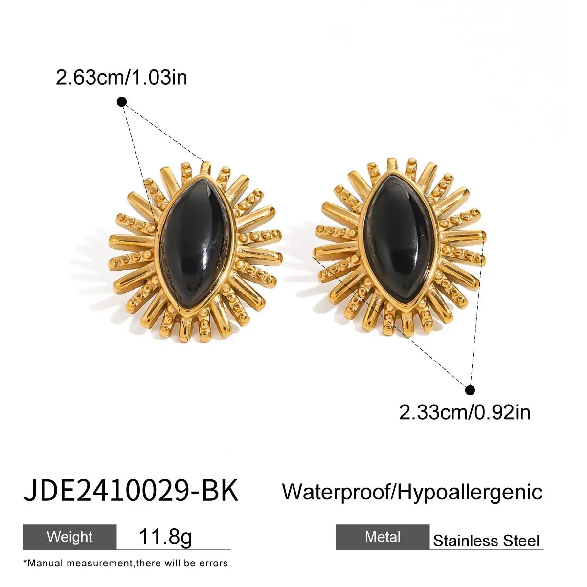 Black Stone Gold Plated Earrings