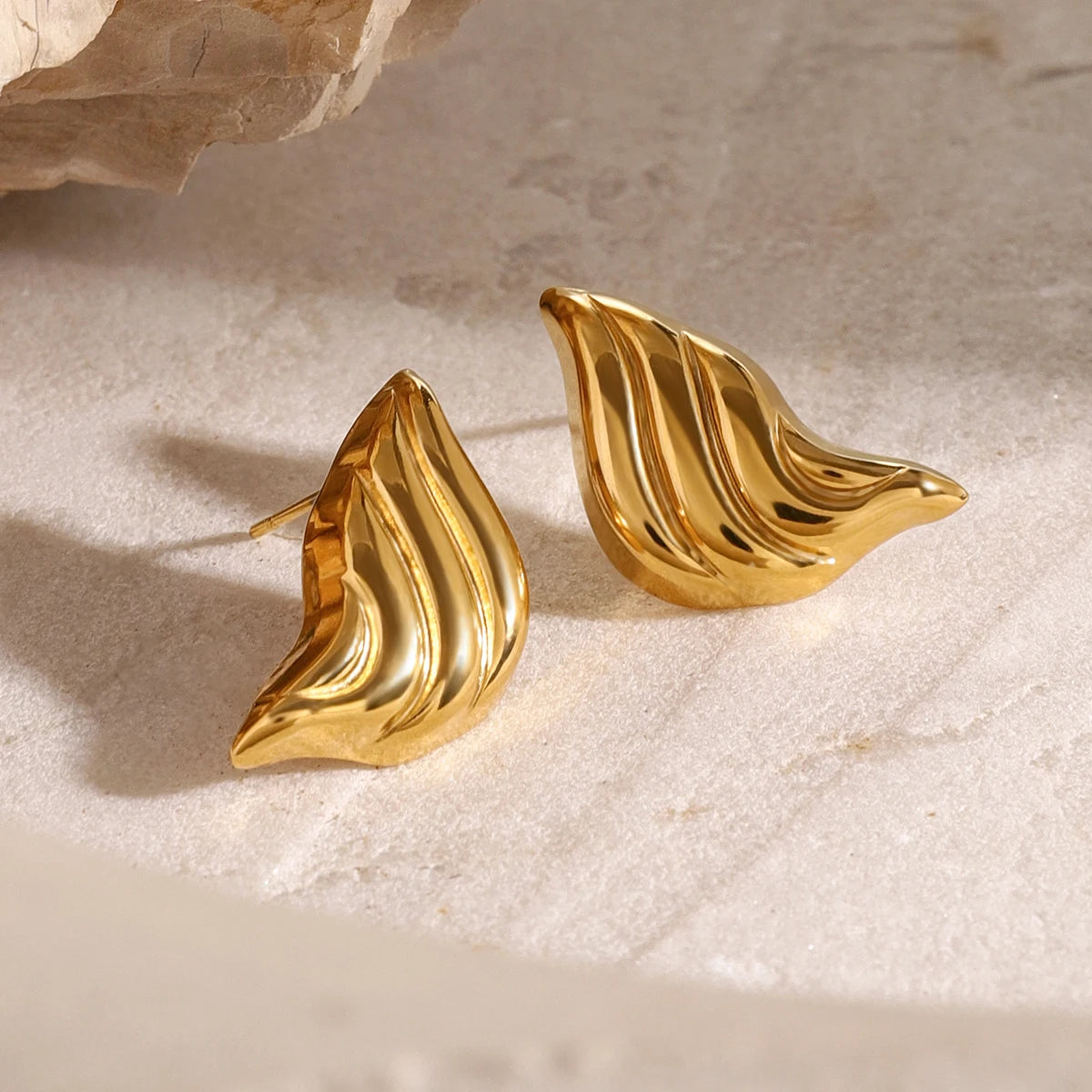 18K Gold Plated Stainless Steel Wave Statement Stud Earrings