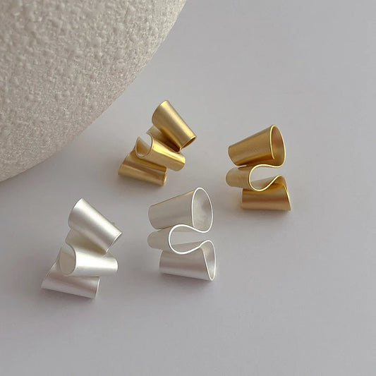 Modern Geometric Irregular Matte Plated Gold Stud Earrings