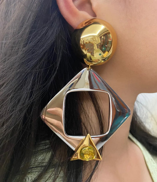 Chunky Glossy Metal Square Geometric Large Earrings