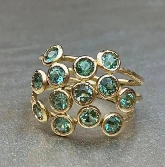 Geometric Gold Plated Green Stone Exquisite Ring