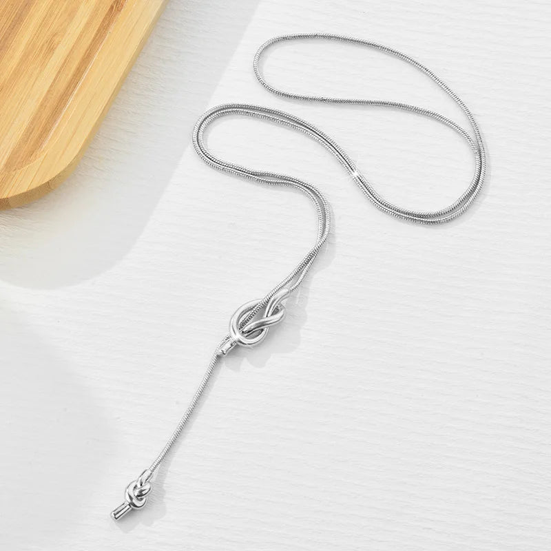Metal Knot Pendant Long Necklace