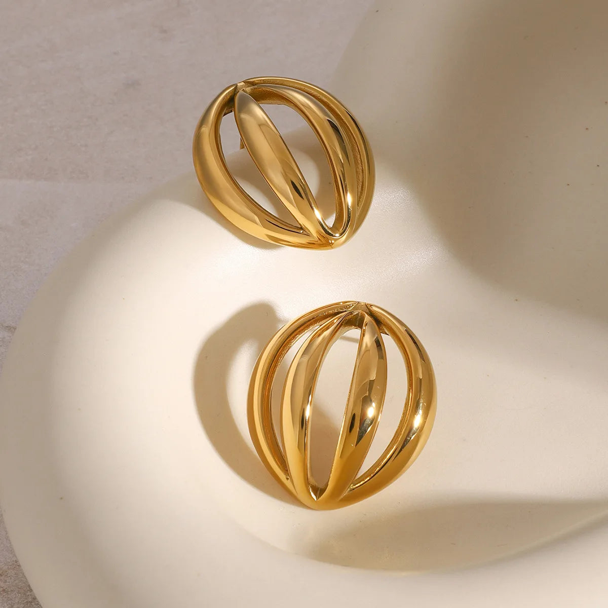 Stainless Steel 18K Gold Plated Cage Earrings