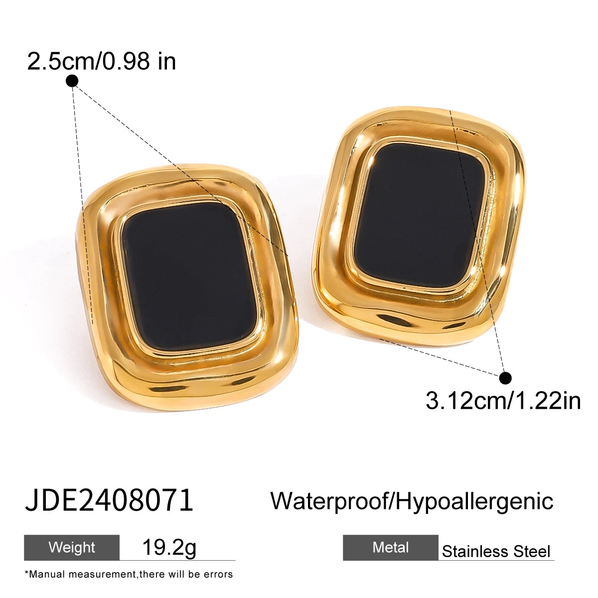 Black Stone Gold Plated Earrings