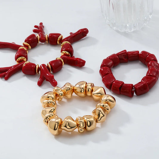 Statement Red Coral Bracelet 3 Piece Set