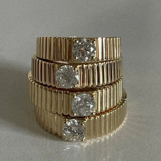 18K Gold Plated Crystal Striped Rings