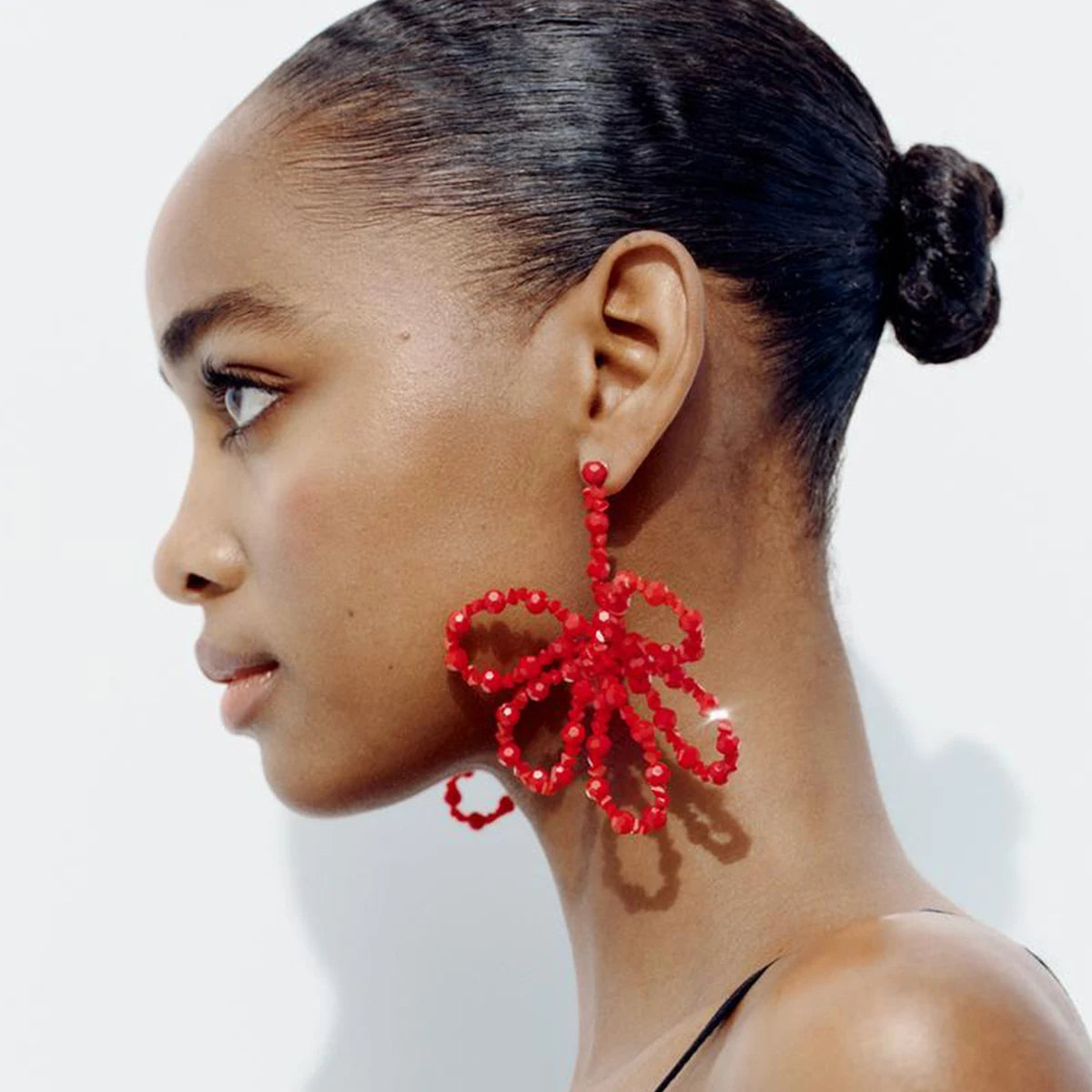 Handmade Beads Red Flower Drop Earrings